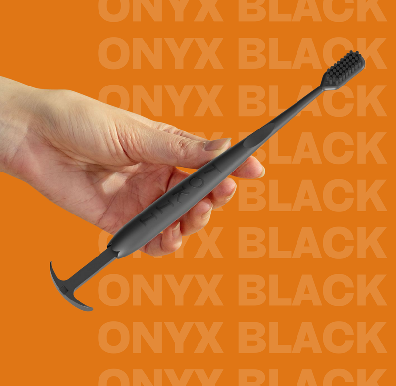 Black Tokii Toothbrush with attached Tongue Scrapper
